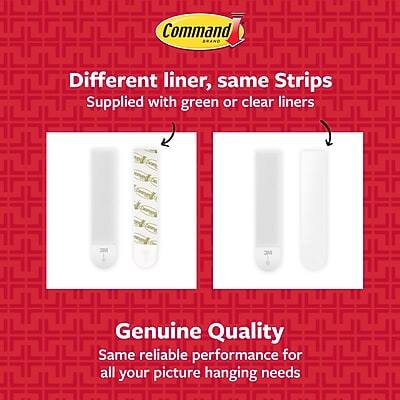 Command Brand

Different liner, same Strips  
Supplied with green or clear liners

Genuine Quality  
Same reliable performance for all your picture hanging needs