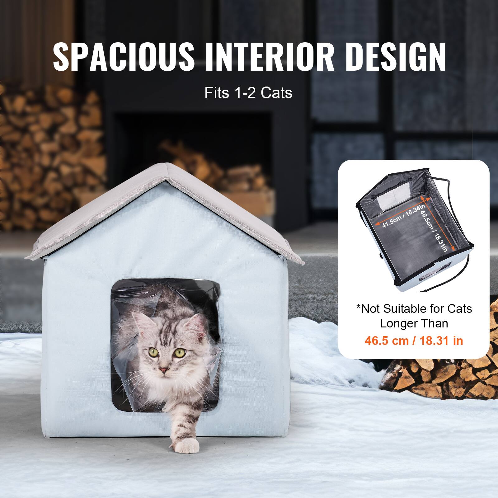 SPACIOUS INTERIOR DESIGN  
Fits 1-2 Cats  

*Not Suitable for Cats Longer Than 46.5 cm / 18.31 in