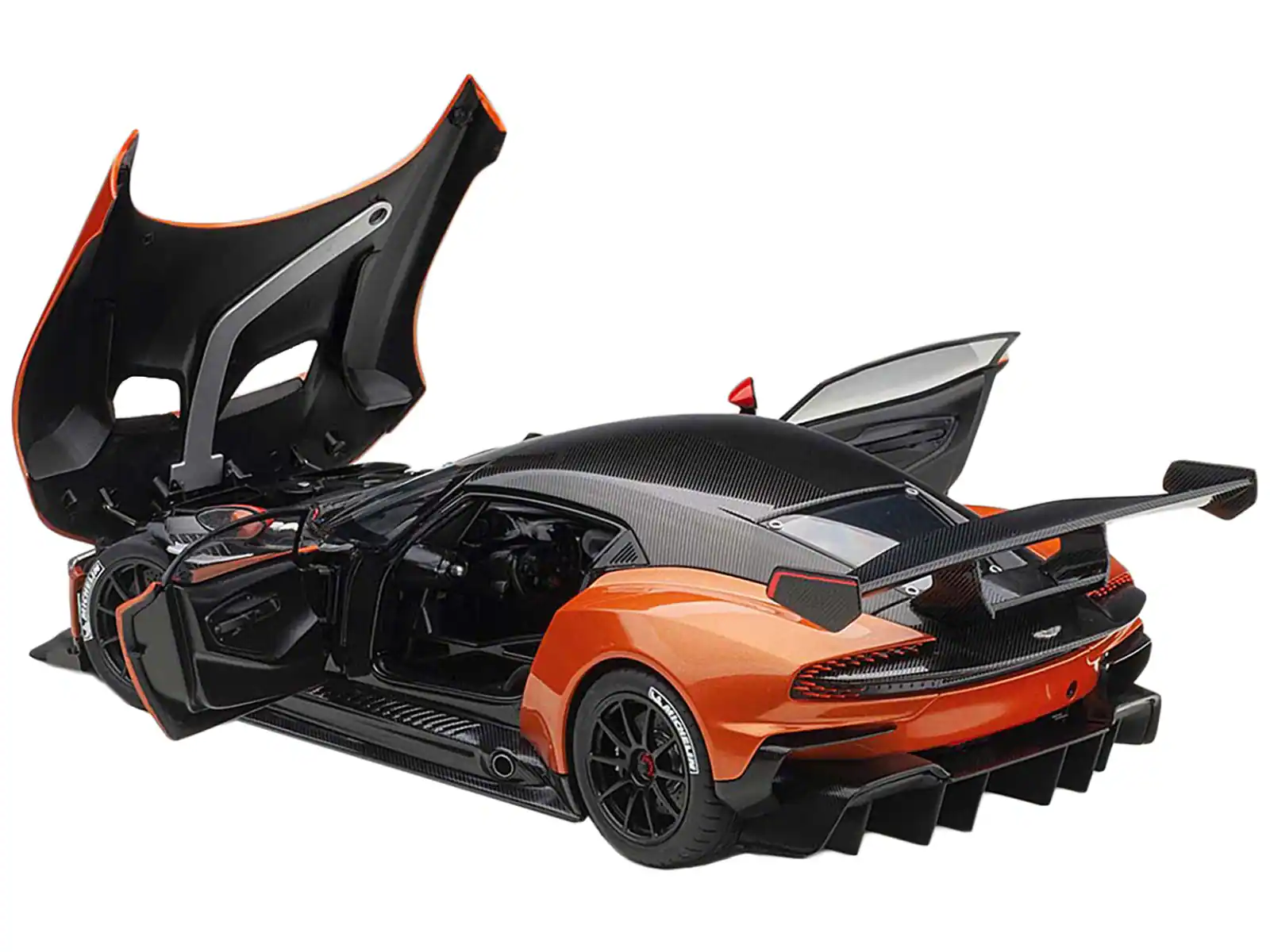 Angle. Autoart - Aston Martin Vulcan Madagascar Orange with Carbon Top 1/18 Model Car by Autoart - Orange.
