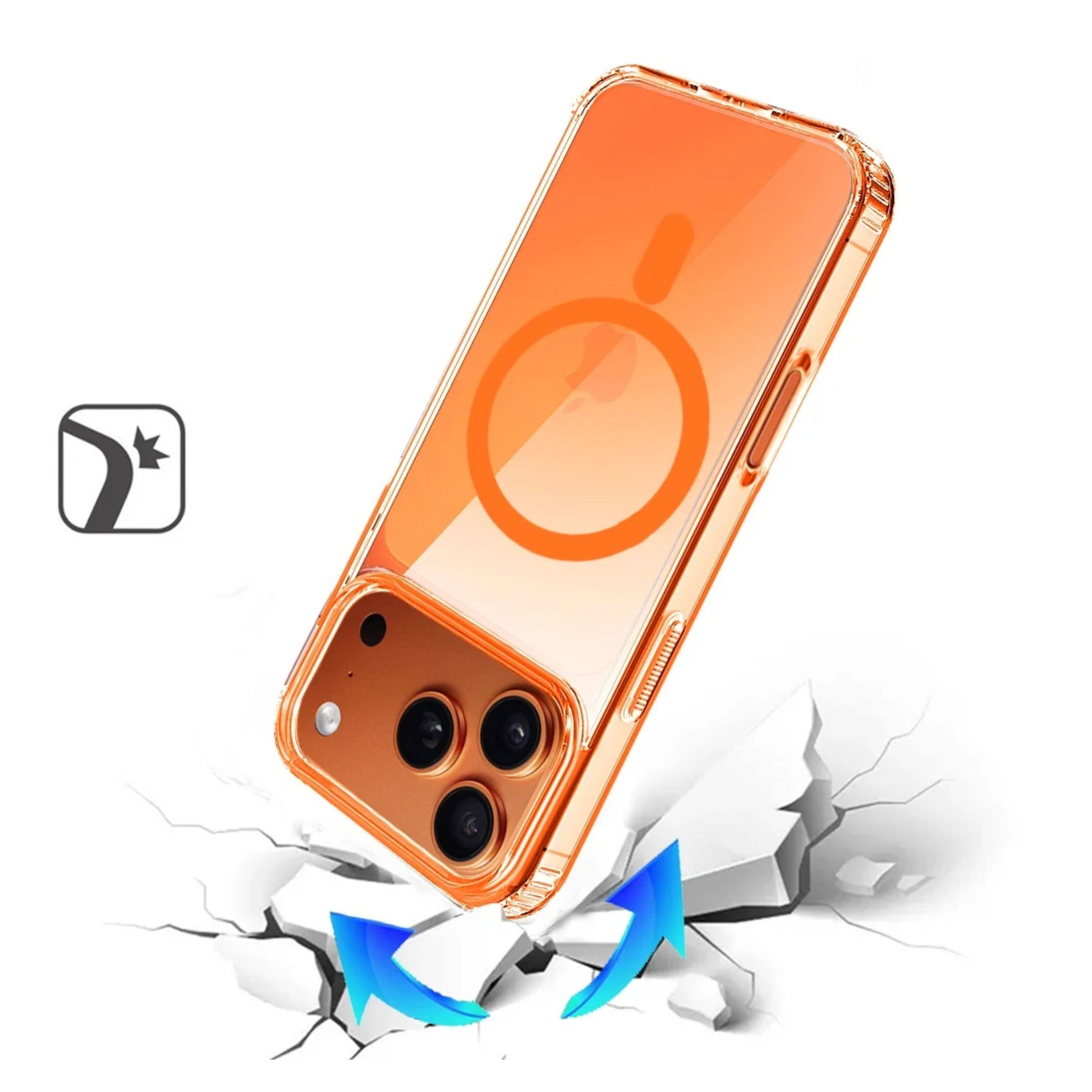 Angle. Kitcheniva - Transparent Magnetic Circle Phone Case With Tempered Glass For iPhone 17 Pro Cosmic Orange - Cosmic Orange.