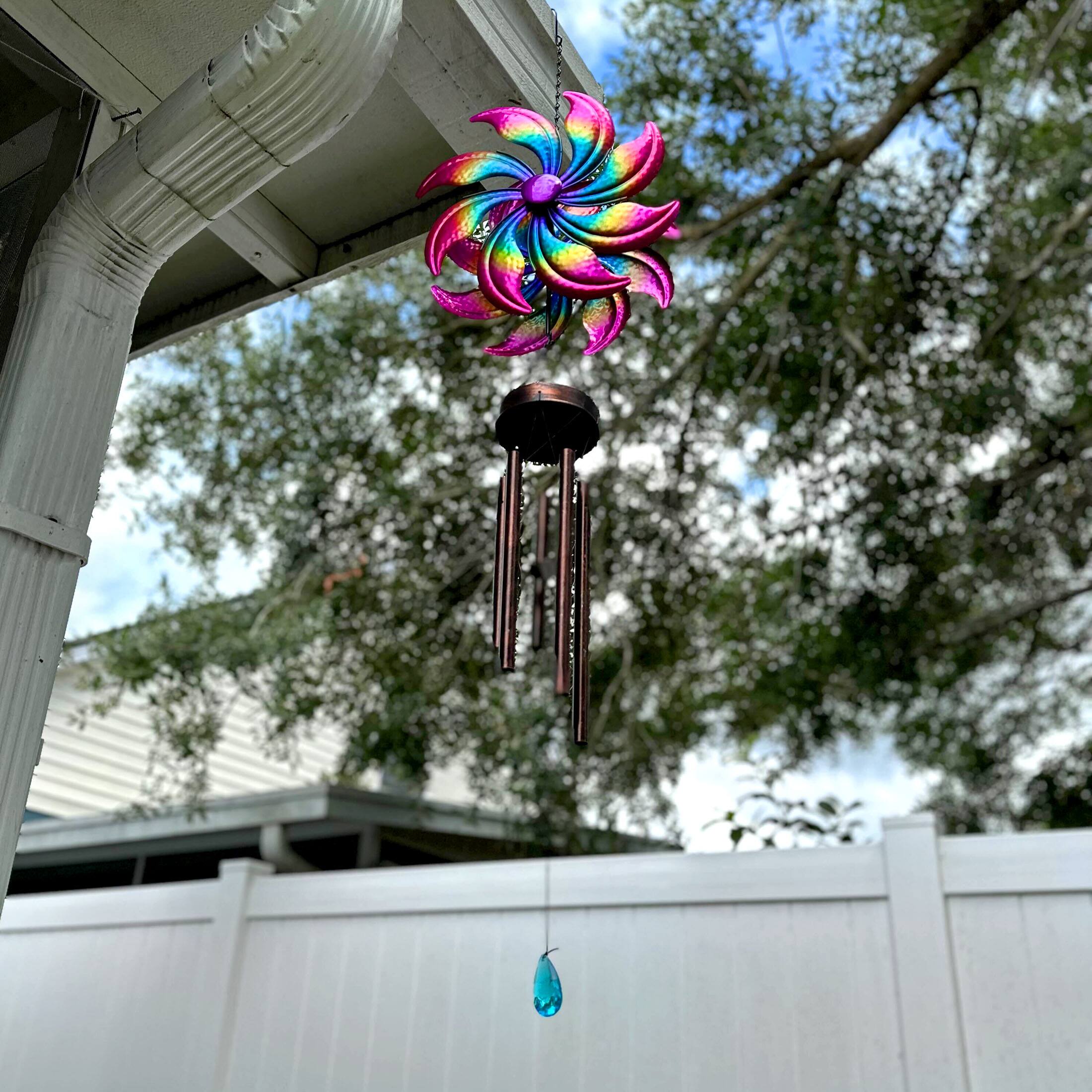 Alt View 3. Things2Die4 - Metal Purple Rainbow Wind Spinner Hanging Chimes Outdoor Decor Garden 47 Inches - Multicolored.