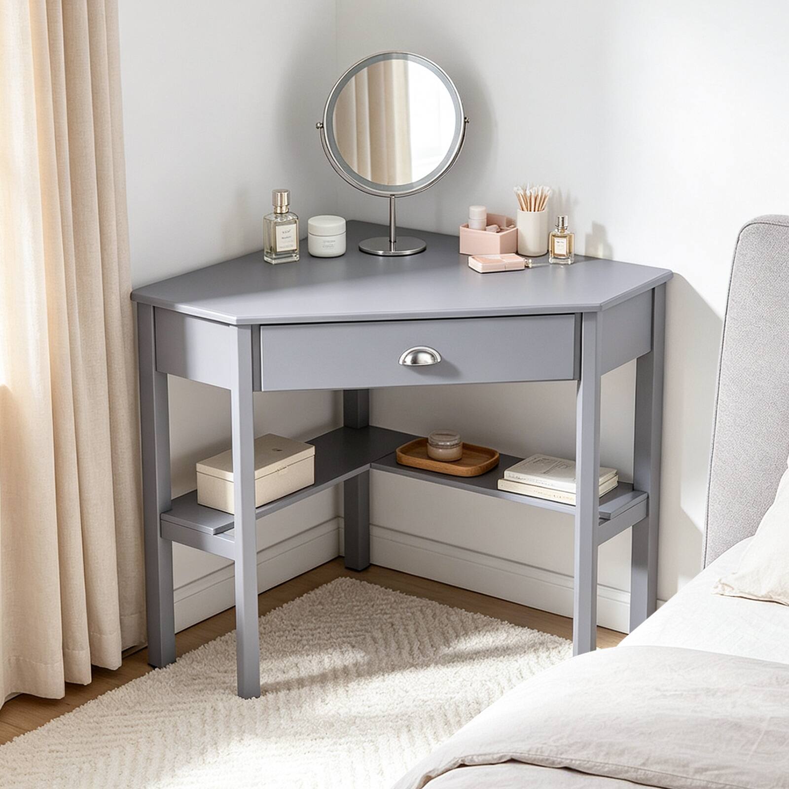 Alt View 4. Gymax - Gymax Space-saving Triangular Computer Desk w/ Solid Wood Legs for living room Hallway Home Office Gray - Gray.