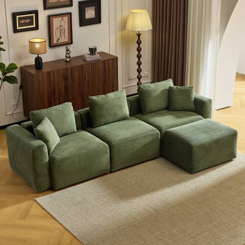 Front. Winado - L-Shape Sectional Sofa 3-Seat Lounge Removable Ottoman Chaise Couch Living Room - Green.