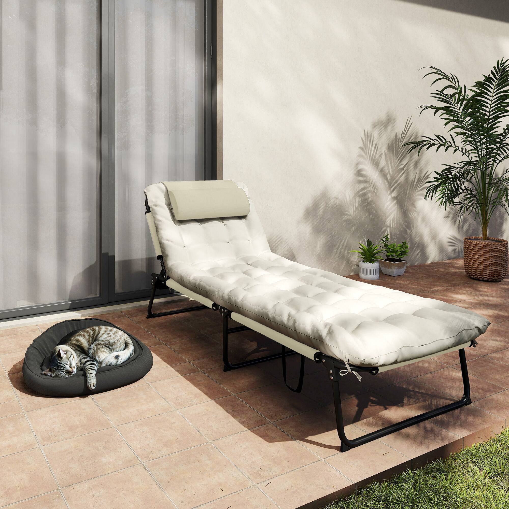Alt View 7. Outsunny - Chaise Lounge Pool Chair with 4-level Reclining Back, Cushion, Side Pocket - Beige.
