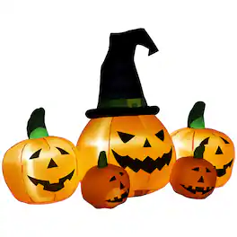 Outsunny - 73"L Inflatable Halloween Decoration,5 Pumpkin, Blow Up Outdoor LED Yard Display, Waterproof - multi-colored