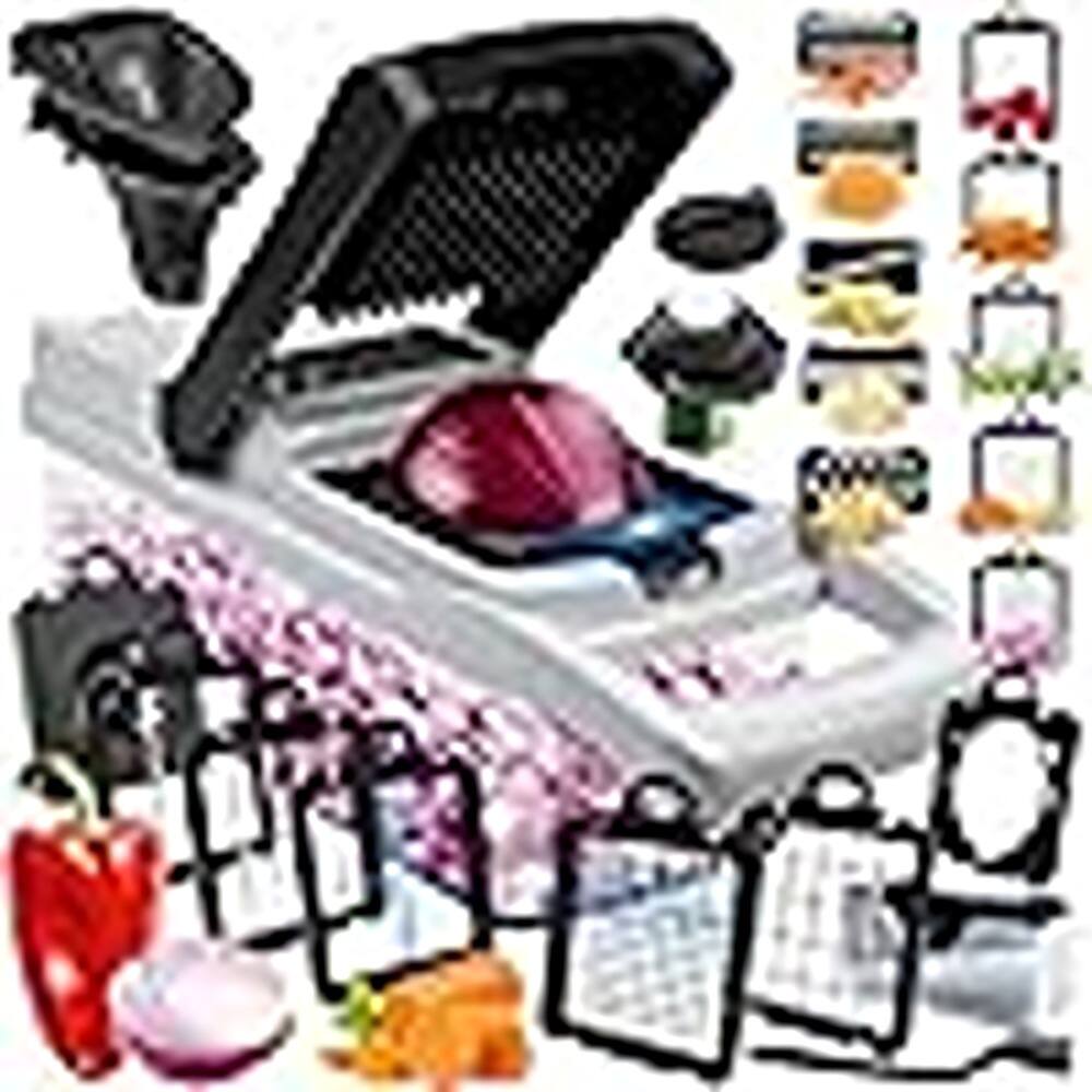 Front. PARKER SLATER - Vegetable Chopper with 10 Blades, 23-in-1 Mandoline Slicer and Onion Dicer, Multifunction Food Cutter for Vegetables, To - White.