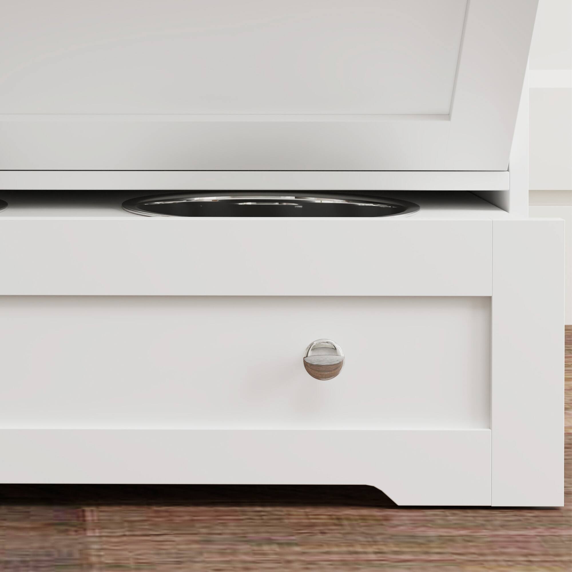 Alt View 5. Pawhut - Dog Feeding Station with 2 Cabinets, Feeding Station with 2 Bowls, HiddenFeeder Station for Feeding & Watering - White.