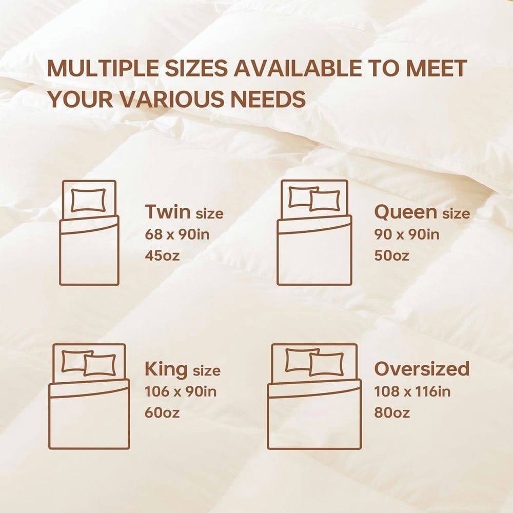 MULTIPLE SIZES AVAILABLE TO MEET YOUR VARIOUS NEEDS

Twin size  
68 x 90in  
45oz

Queen size  
90 x 90in  
50oz

King size  
106 x 90in  
60oz

Oversized  
108 x 116in  
80oz