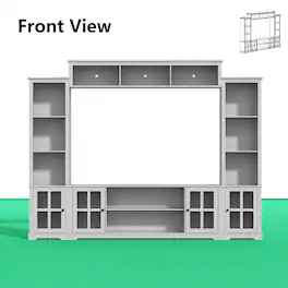 Famapy - Entertainment Center for TVs Up to 70 Inches TV Stands Wall Unit with Storage Shelves & Glass Doors - Gray