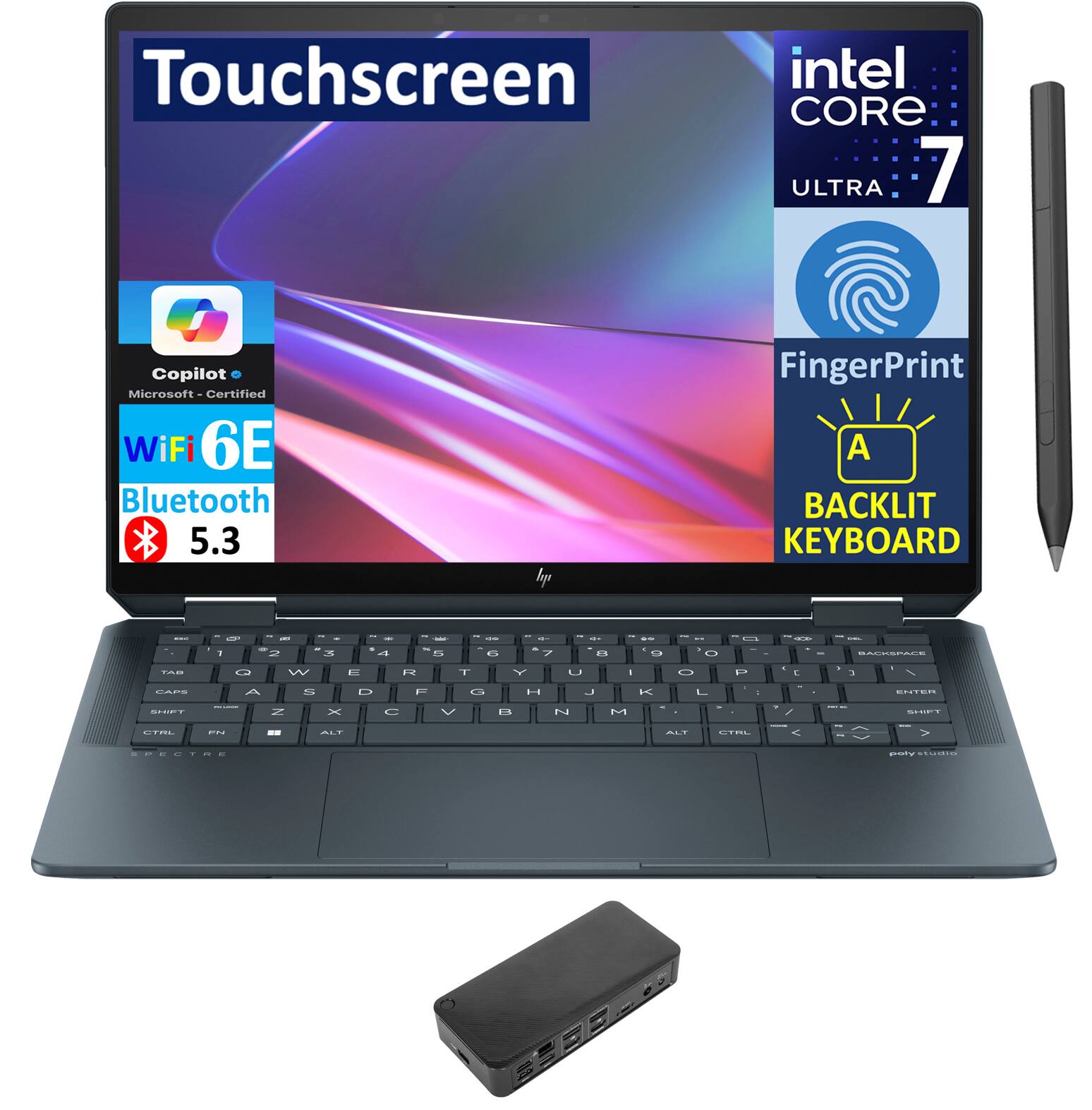 HP Upgraded Spectre x360 2 in 1 Laptop 16.0 2.8K Display (Intel