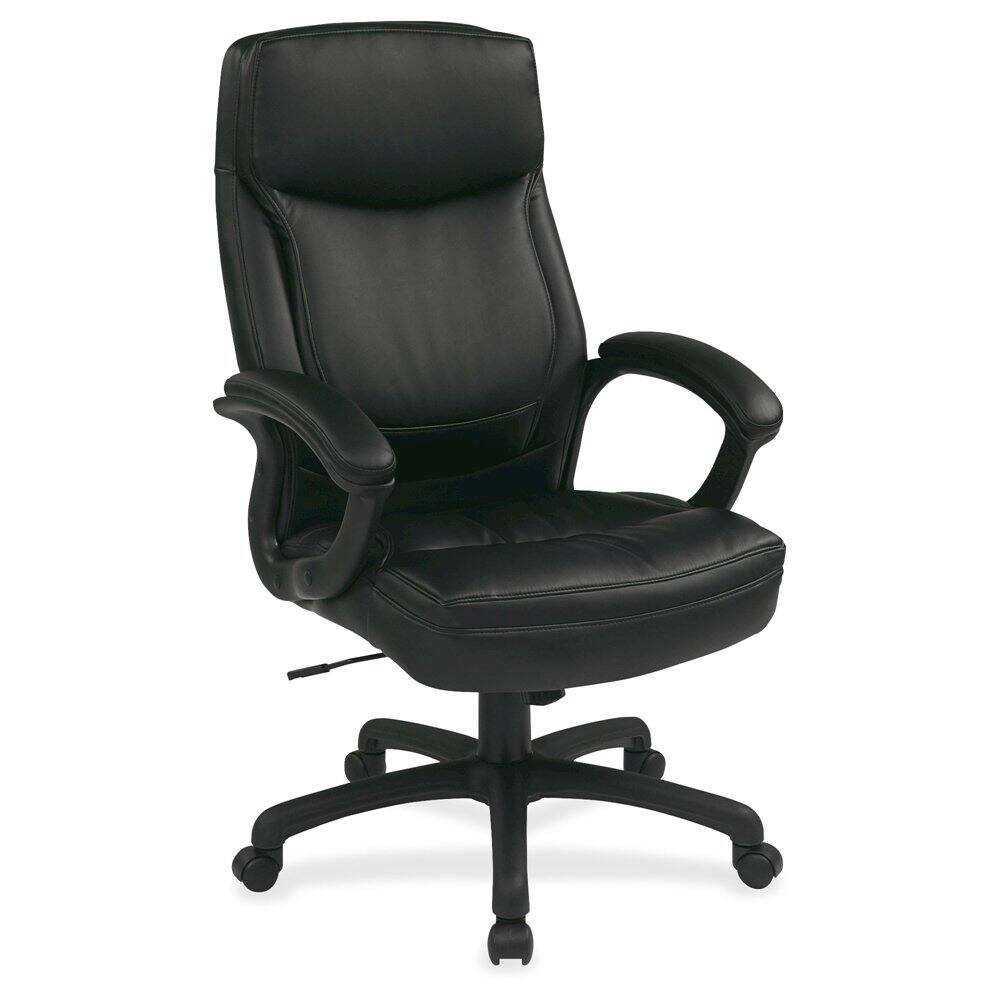 Angle. FurniFact - Black Leather Executive Chair – High-Back Work Chair With Wheels - Black.