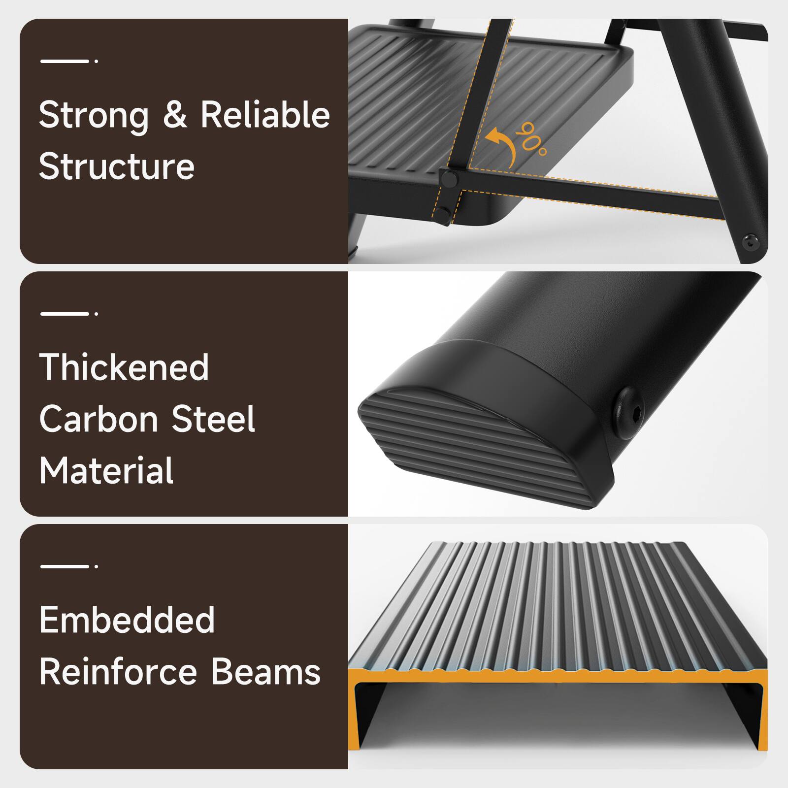 - Strong & Reliable Structure
- Thickened Carbon Steel Material
- Embedded Reinforce Beams