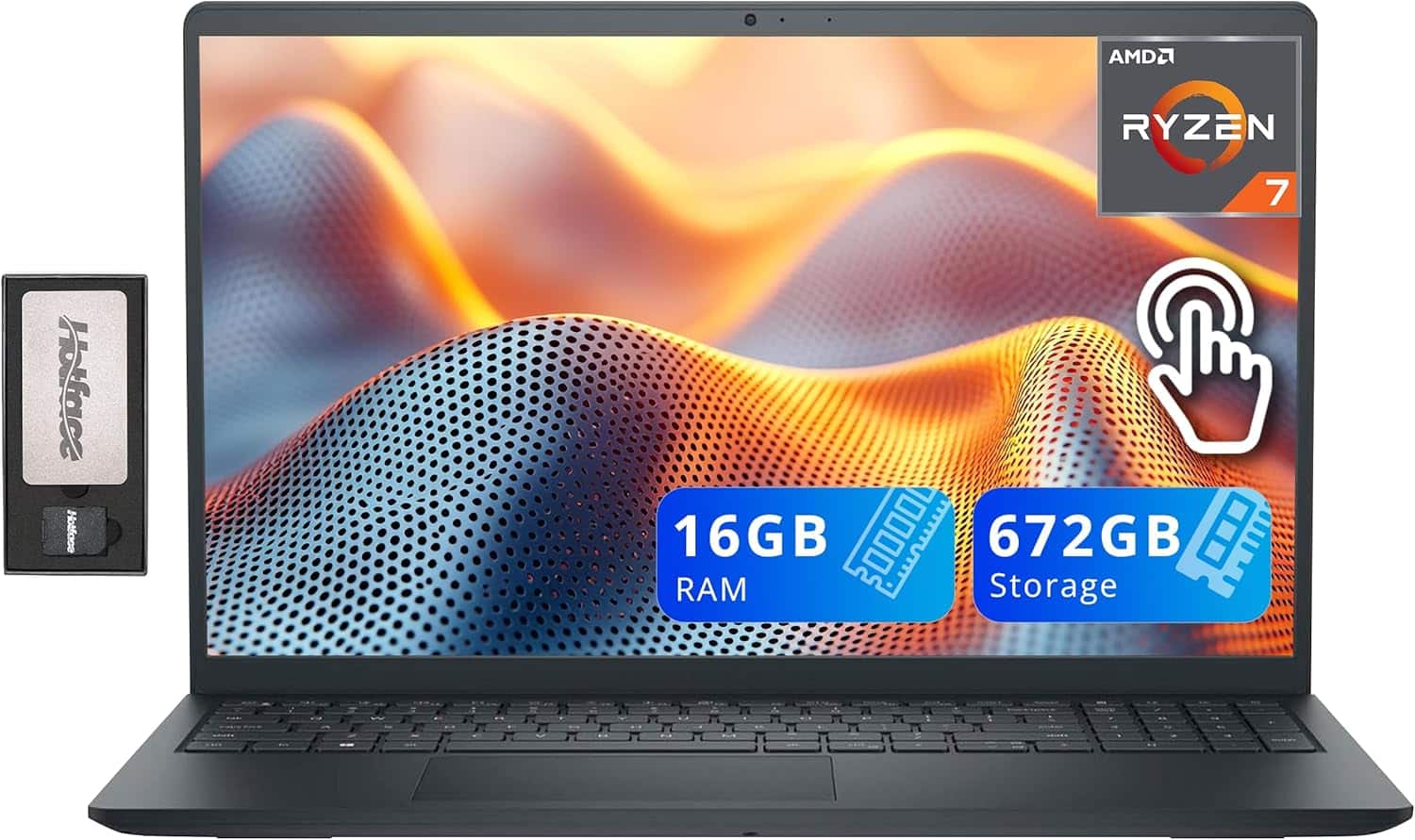 Dell - Inspiron 15.6" Anti-Glare Touchscreen Laptop,AMD Ryzen 7 7730U,16GB DDR4,512GB SSD,Win 11,160GB Dock Set - Black