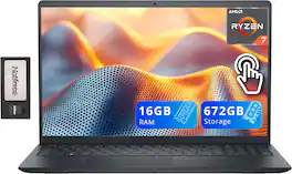 Dell - Inspiron 15.6" Anti-Glare Touchscreen Laptop,AMD Ryzen 7 7730U,16GB DDR4,512GB SSD,Win 11,160GB Dock Set - Black
