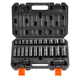 VEVOR - 3/8" Drive Impact Socket Set, 25 Piece Deep & Shallow Socket Set SAE 5/16"-1", 6 Point Cr-Mo Alloy Steel for Auto Repair - Black