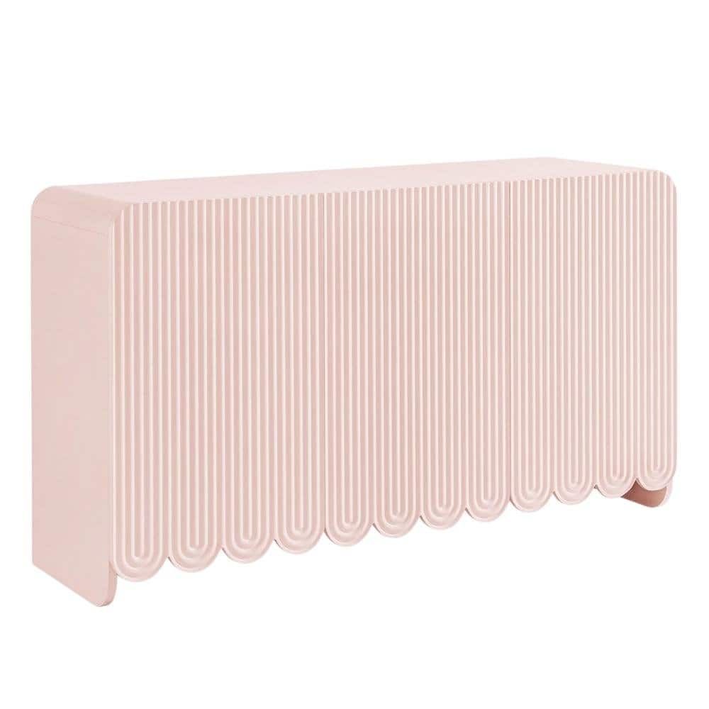 FurniFact - Fluted And Scalloped Sideboard Storage Cabinet In Elegant Finish - Pink