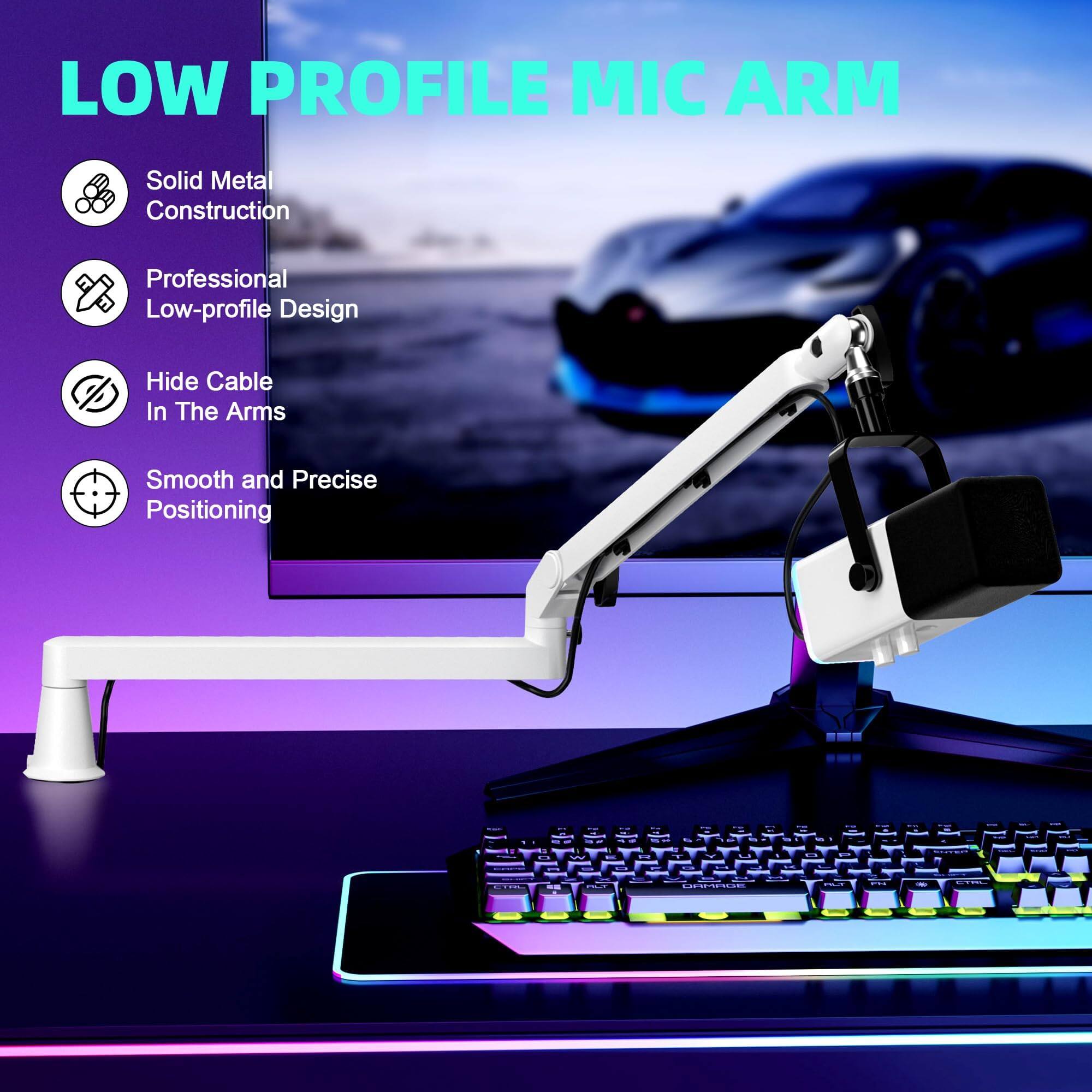 LOW PROFILE MIC ARM

- Solid Metal Construction
- Professional Low-profile Design
- Hide Cable In The Arms
- Smooth and Precise Positioning