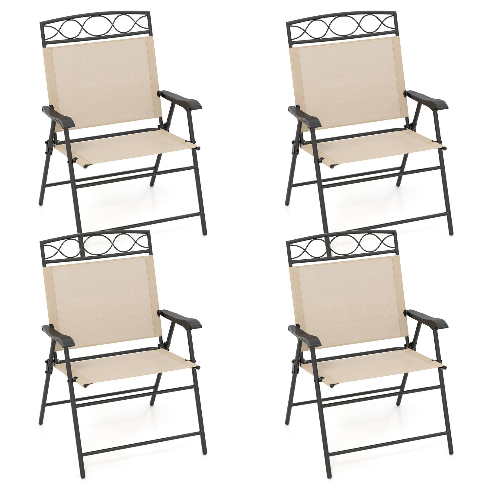 Left. SlickBlue - Set of 4 Patio Folding Chairs Set Dining Chairs with Armrests-Beige - Beige.