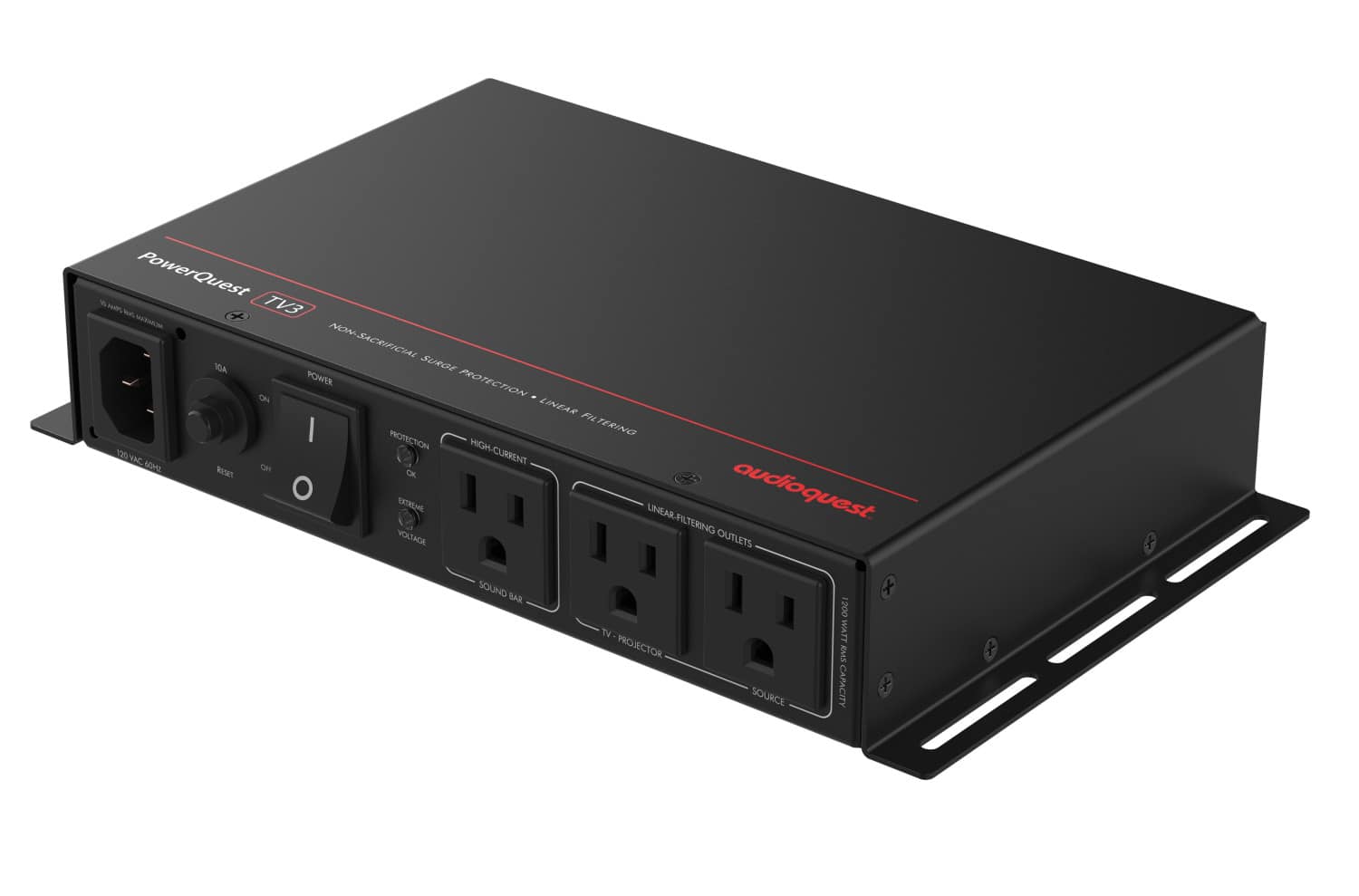 AudioQuest - PowerQuest TV3 3-Outlet Surge Protector for Wall-Mounted TVs (Non-Sacrificial, Noise-Dissipating, Behind-TV Design) - Black