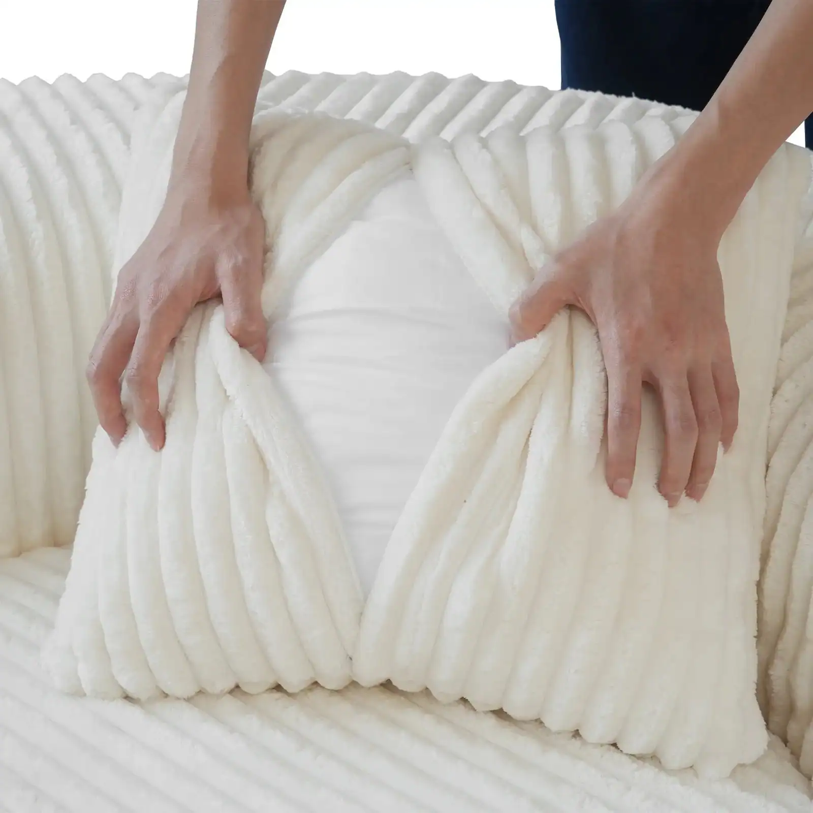 Alt View 3. Yardgrace - Oversized Round Lazy Sofa Chair,Corduroy Deep Seat Single Sleeper Sofas, Upholstered Chaise, Cloud Couch for Living Room - White.