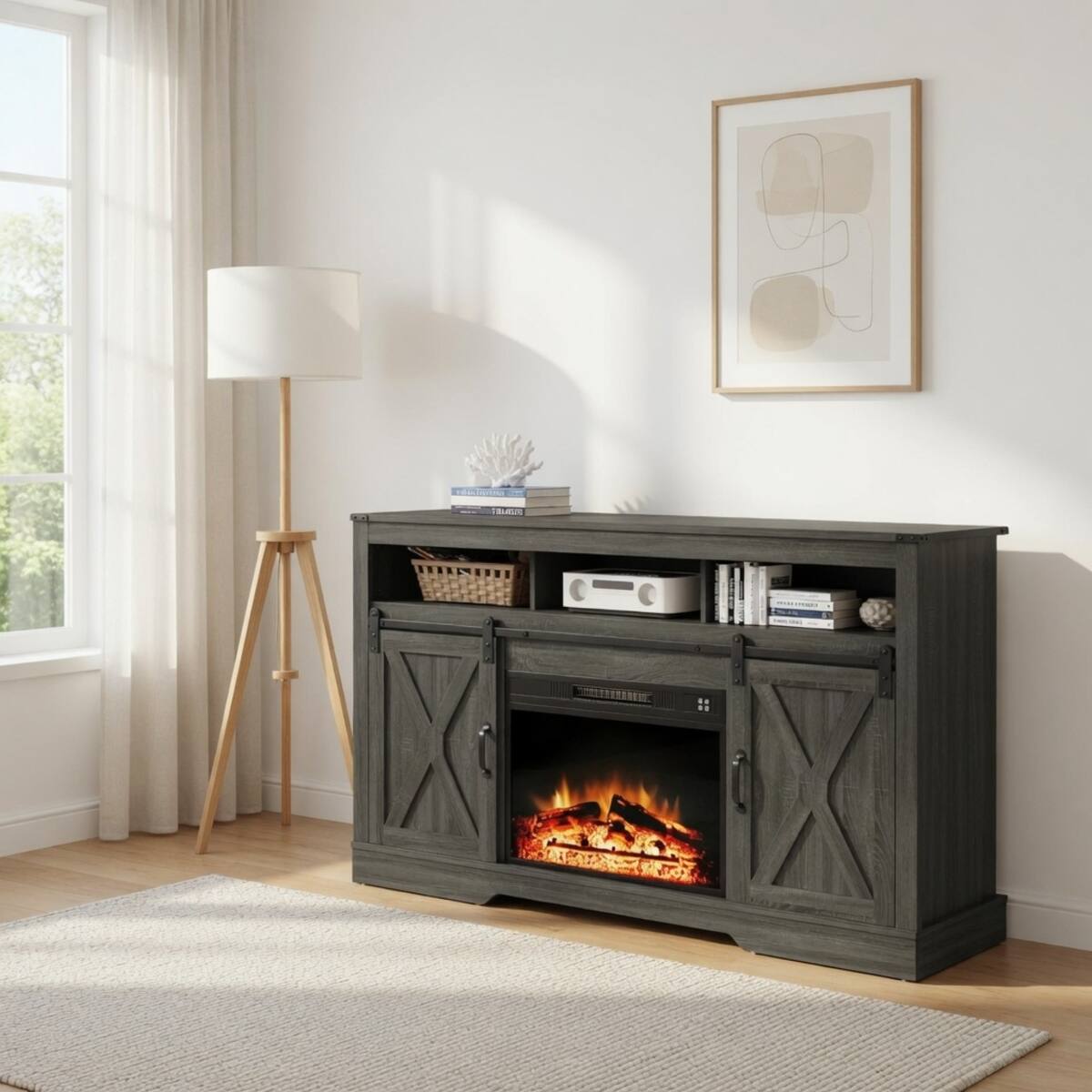 Alt View 1. Loheer - Loheer 23 inch electric fireplace insert, Recessed Wall Mount Fireplace with Multicolor Flames, 1400W Heater - Black.