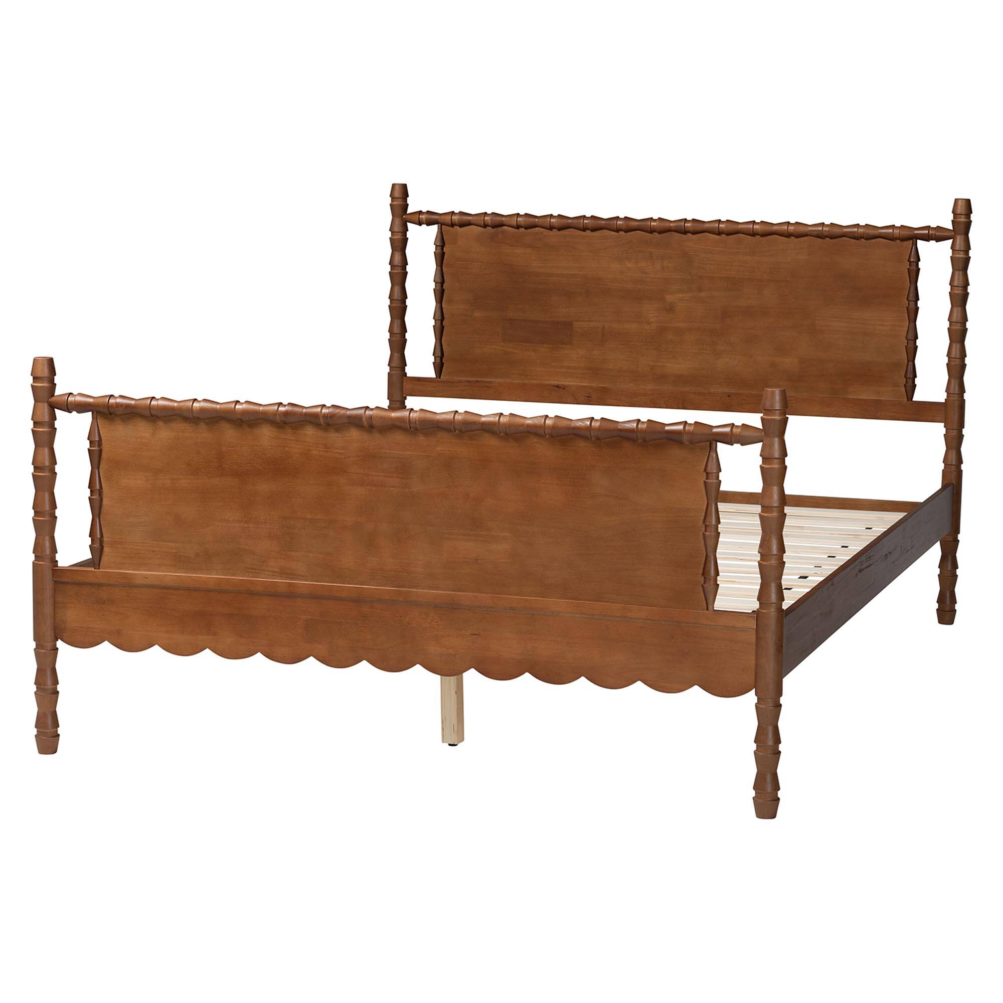 Left. Baxton Studio - Danette Bobbin Wood Platform Bed, Queen - Walnut Brown.
