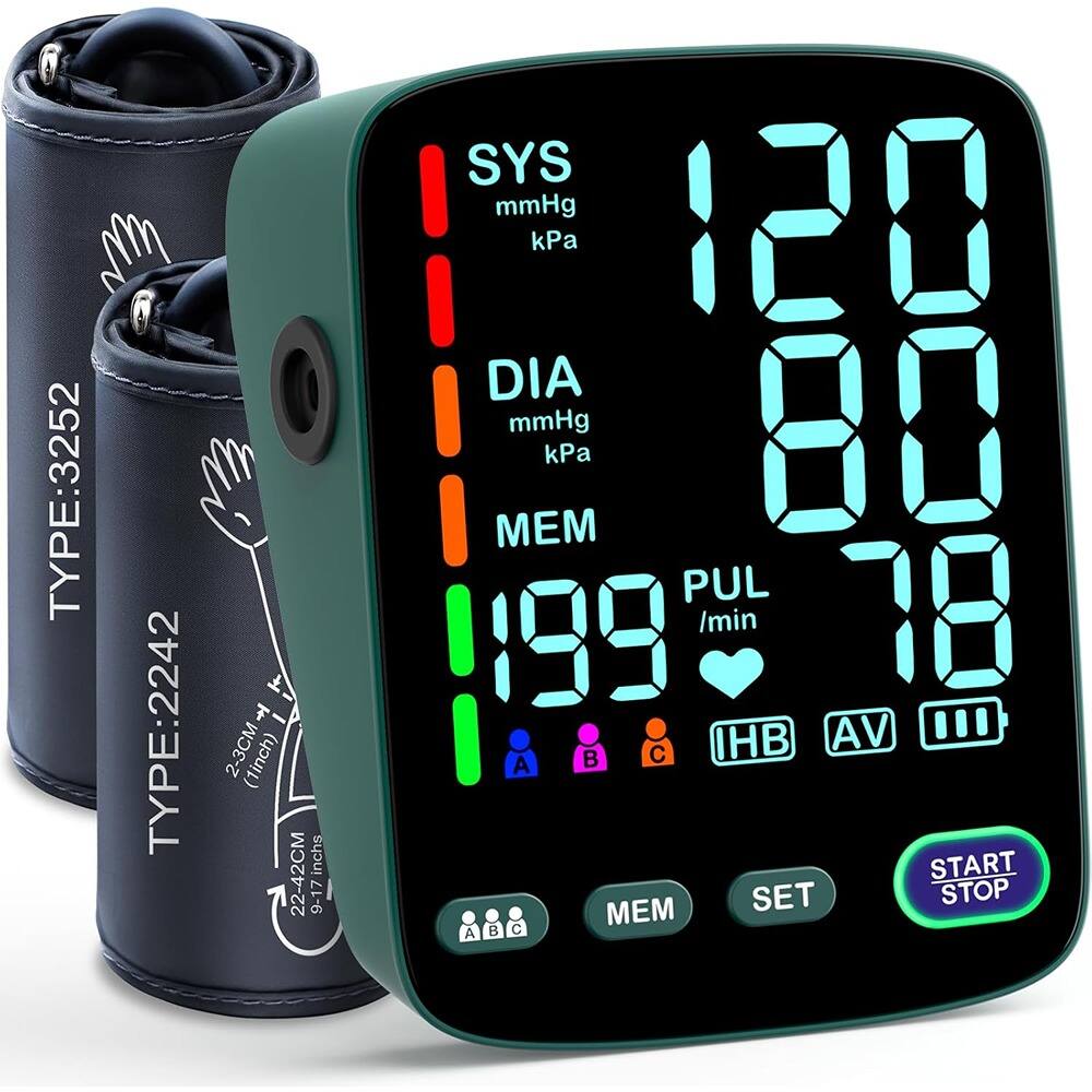 RTMB - Upper Arm Blood Pressure Monitor, 2 Cuff Sizes, Large LED Screen, 3-User - Green