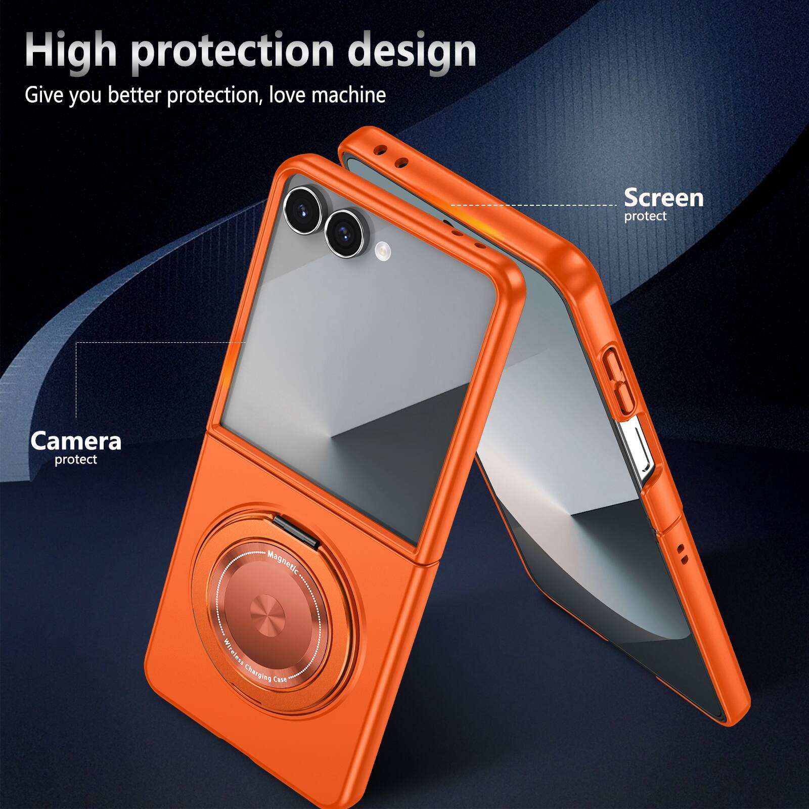 High protection design  
Give you better protection, love machine  

Screen protect  
Camera protect  

Magnetic Wireless Charging Case