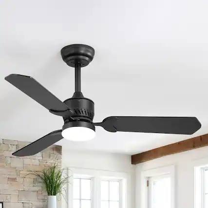 Front. Breezary - 42" Indoor Modern Ceiling Fan with Remote, 3 Blades, 3-Color Light, 6-Speed DC Motor, Timer, 4''/8'' Downrods - Matte Black.