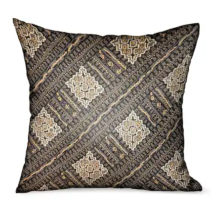 Front. Plutus Brands - Pewter Lattice Geometric Luxury Outdoor Indoor Throw Pillow Double sided 24" x 24" - Charcoal.