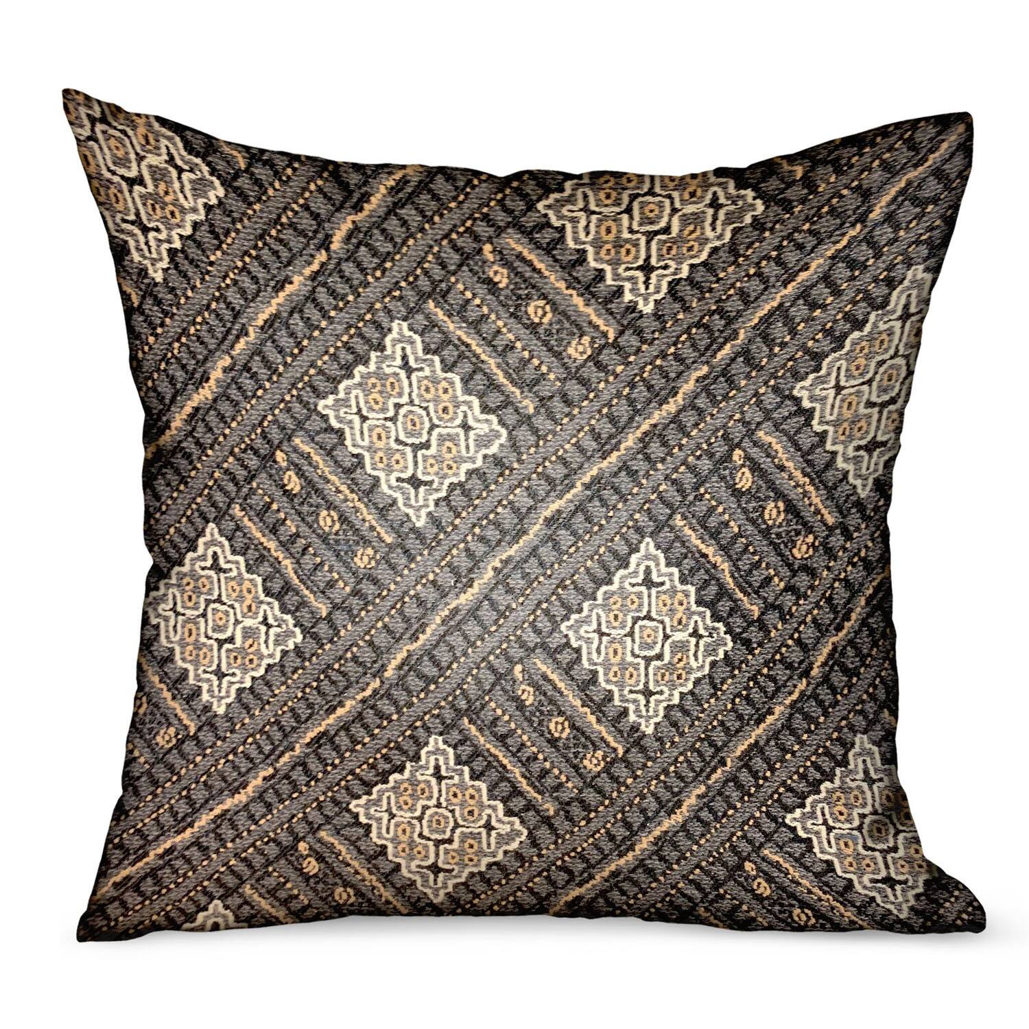 Front. Plutus Brands - Pewter Lattice Geometric Luxury Outdoor Indoor Throw Pillow Double sided 24" x 24" - Charcoal.