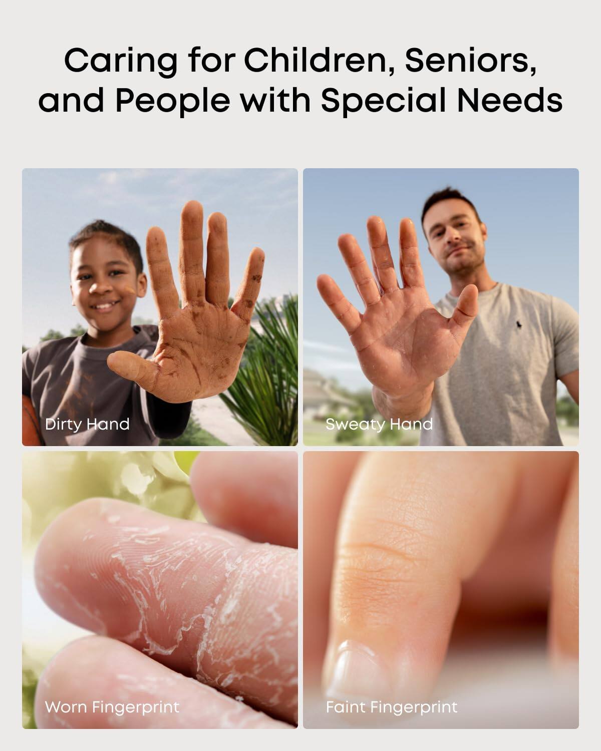 Caring for Children, Seniors, and People with Special Needs

- Dirty Hand
- Sweaty Hand
- Worn Fingerprint
- Faint Fingerprint