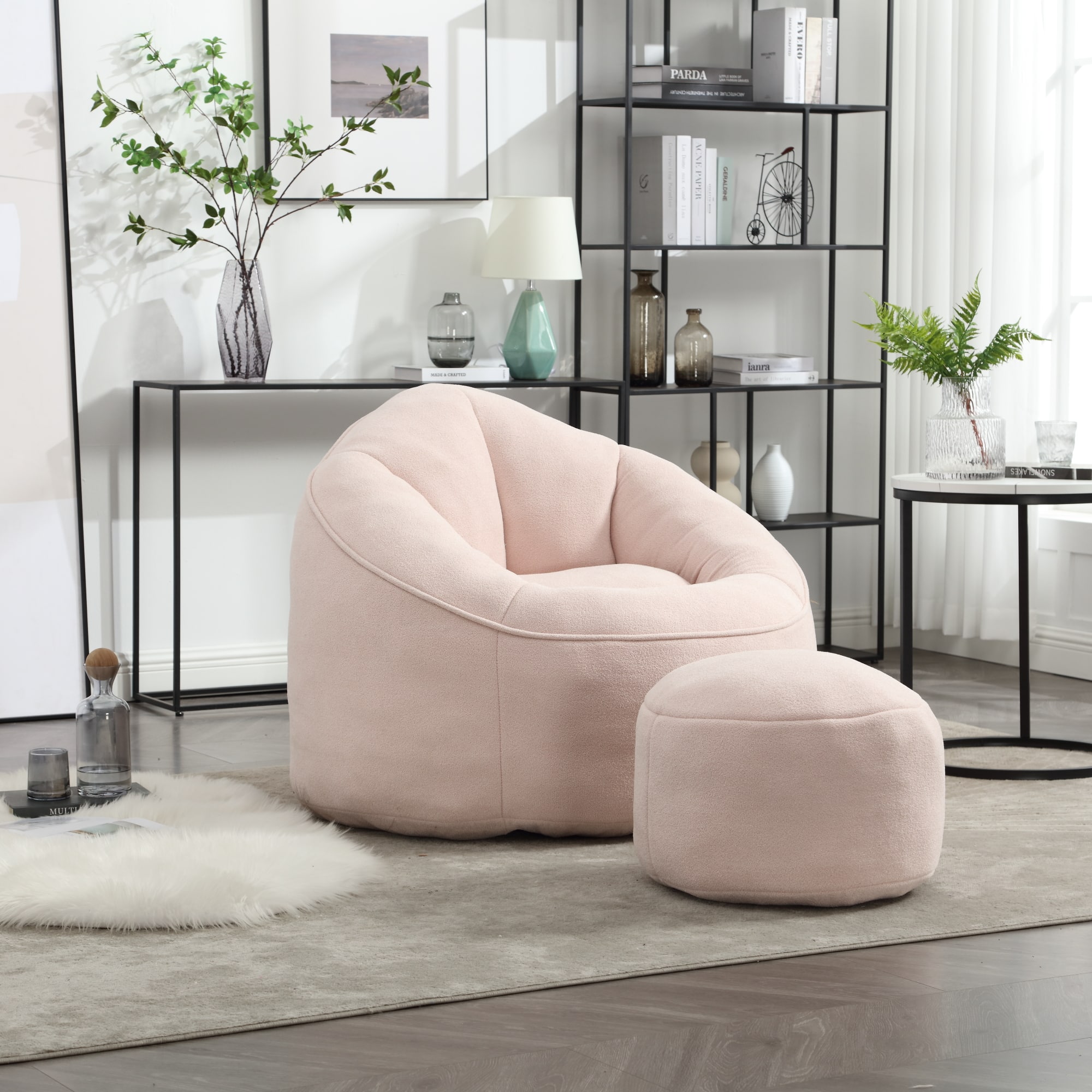 GOODSILO - Premium Microfiber Bean Bag Sofa Chair with Detachable Footrest for Ultimate Comfort and Relaxation - Pink
