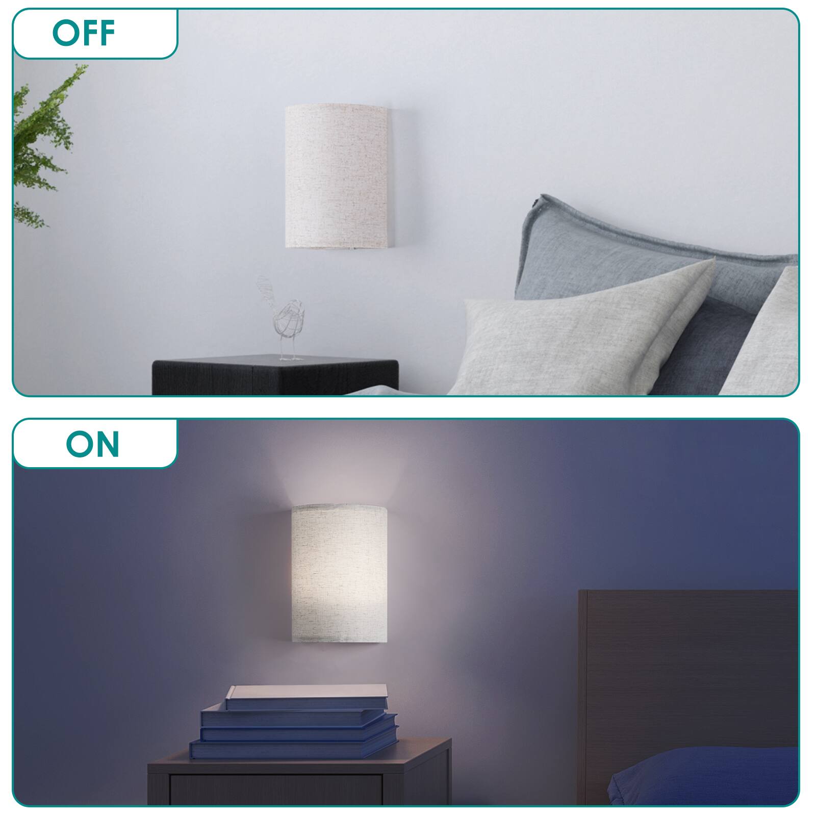Back. Oumilen - 2 Pack Battery Operated Fabric Wall Sconce – Wireless Remote Control LED Wall Lamp.