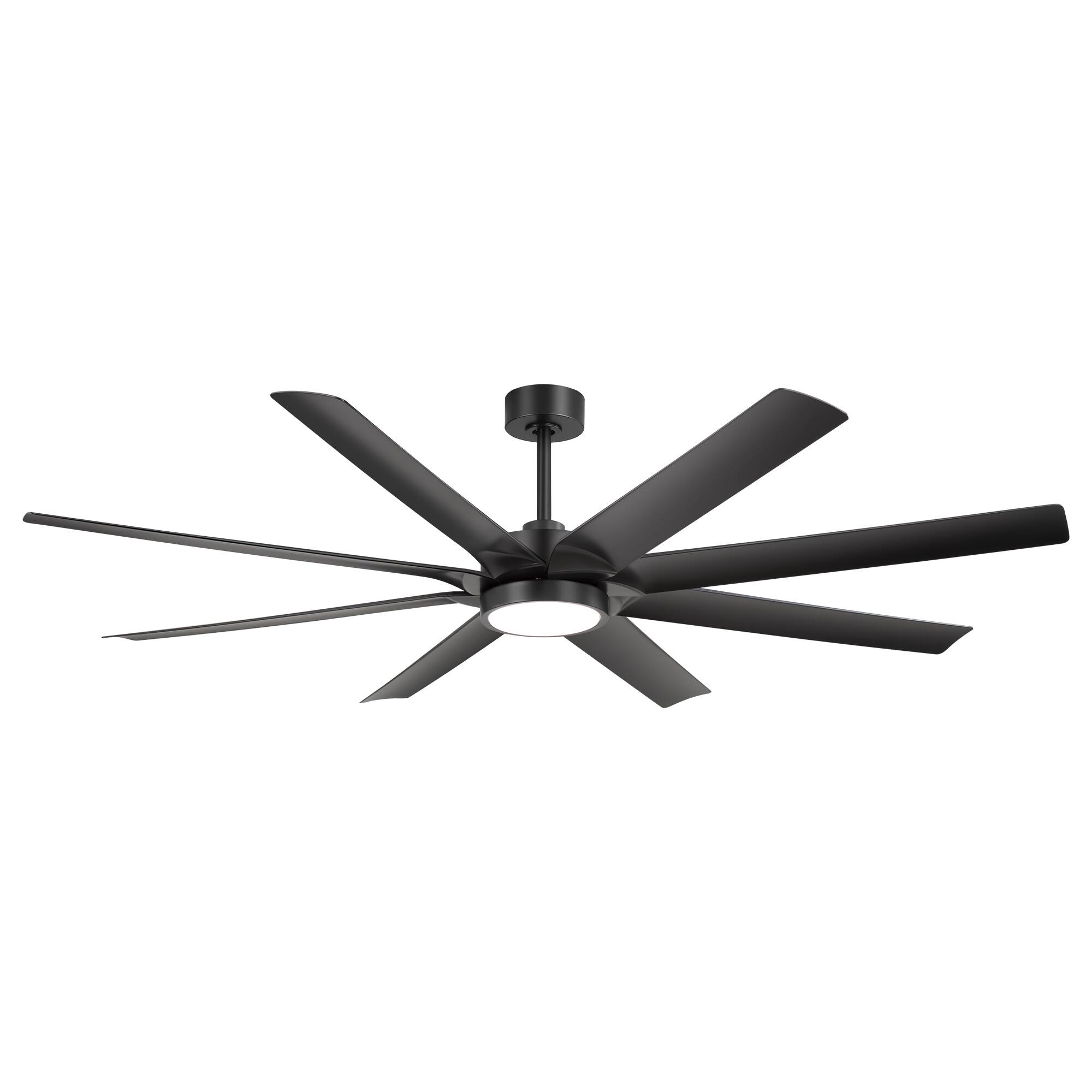 Angle. Breezary - 72 Inch Ceiling Fan with 3-Color Light, 8 ABS Blades, 6''&12'' Downrods, DC Motor, 6-Speed Remote with Timer - Matte Black.