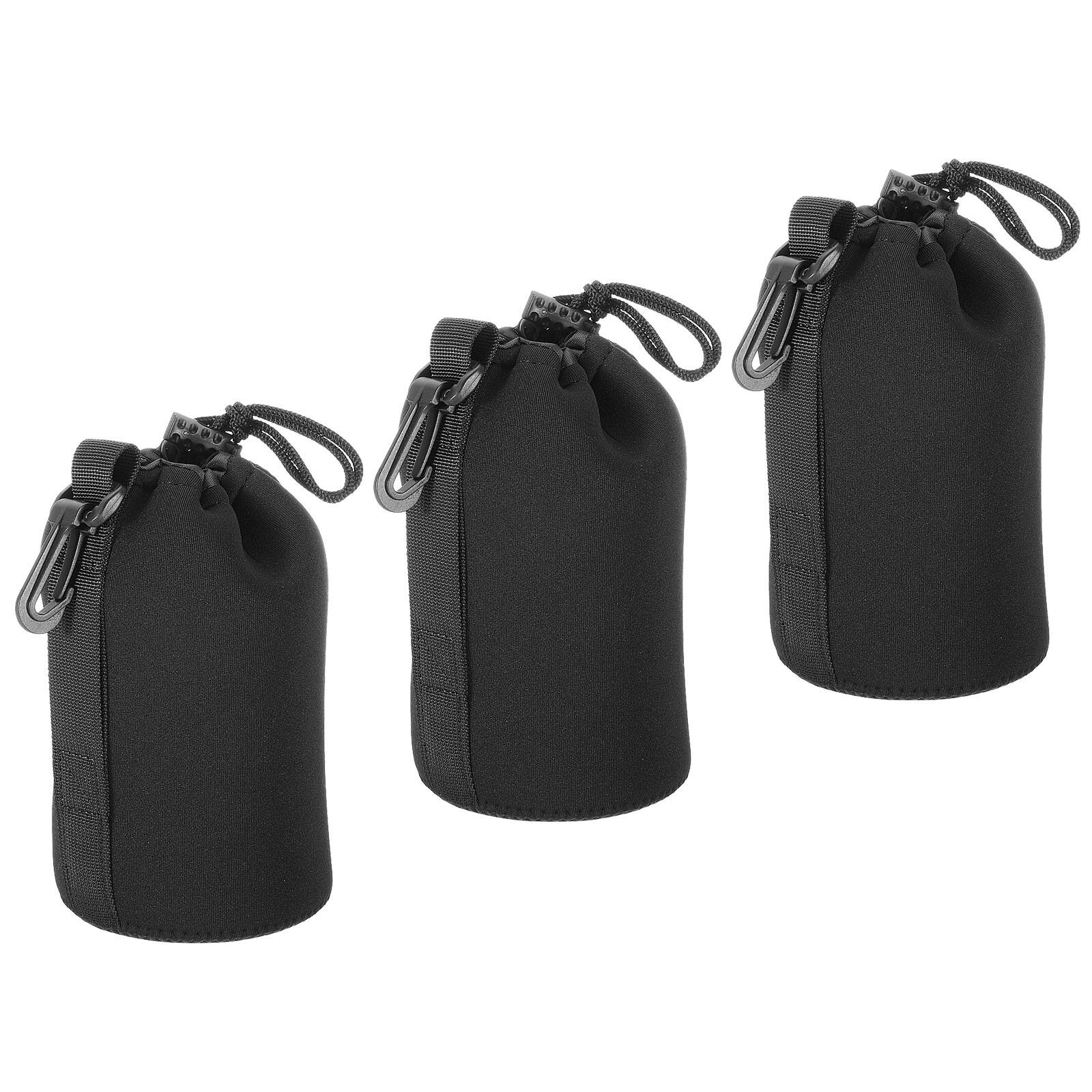 Unique Bargains - Camera Lens Bag, 3pcs 3.7"x7.1" Drawstring Pouch with Thick Neoprene for DSLR Lens, Water Coffee Cups - Black