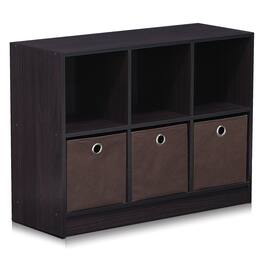 Furinno - Basic 3x2 Bookcase Storage wBins - Dark Walnut