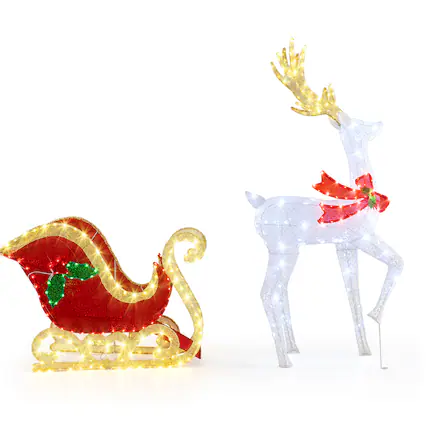 Front. WELLFOR - Lighted Christmas Reindeer and Santa Sleigh Decoration with 462 LEDs - White.