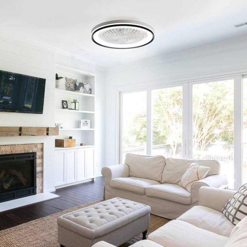 Alt View 9. Sofucor - Modern Flush Mount Ceiling Fan 19" Dimmable LED Enclosed Ceiling Fans Bladeless RGB Ambient Light for Bedroom Kids Party - White.