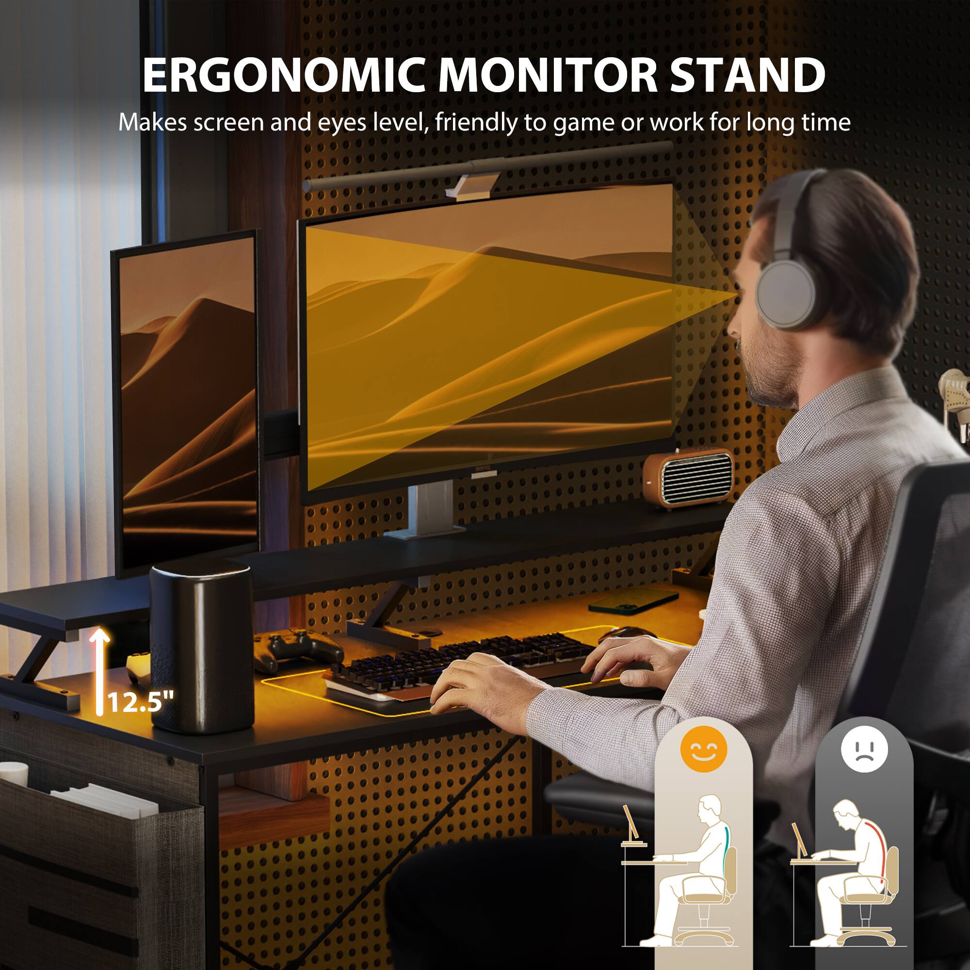 ERGONOMIC MONITOR STAND Makes screen and eyes level, friendly to game or work for long time 12.5"