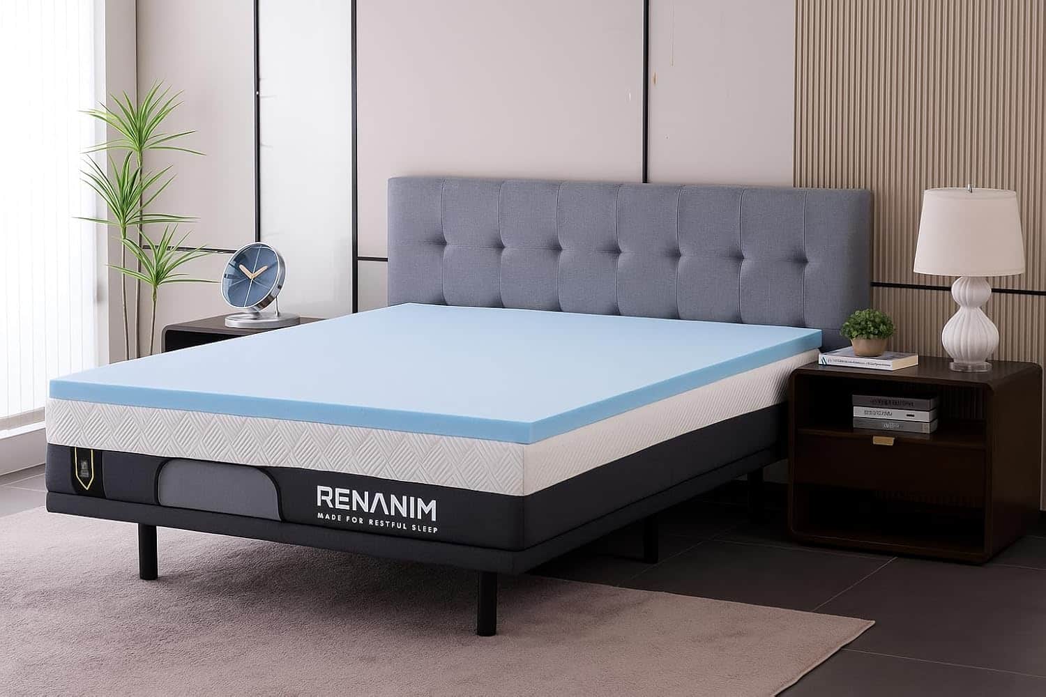 Renanim - Cooling Gel Memory Foam Mattress Topper Twin XL 3 inch – Cooling, Ventilated, Pressure-Relieving Firm Bed Topper - Blue