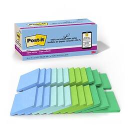 Post-it - Recycled Super Sticky Notes, 3" x 3", Oasis Collection, 70 Sheets/Pad, 24 Pads/Pack - Assorted