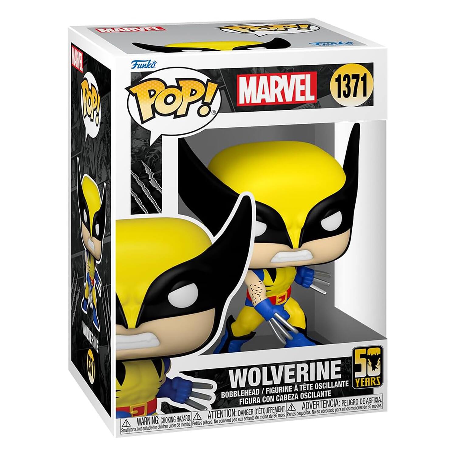 PITUE F TG DRE Funko MARVEL 1371 M POP! WOLVERINE 50 TTE OSCILANTE YEARS I FIGURINE  BOBBLEHEAD CABEZA OSCILANTE FIGURA CON PELIGRO DE ASFIXIA, D'TOUFFEMENT, A ADVERTENCIA: sifes menores de 3 meses N n adecuado par A ATTENTION: DANGER de 36 mois Partes pequelas HAZARD a entants de moins WARNING: CHOKING Pettes pieoes. Ne convient B chiden under  notts V subbie io Smal pars