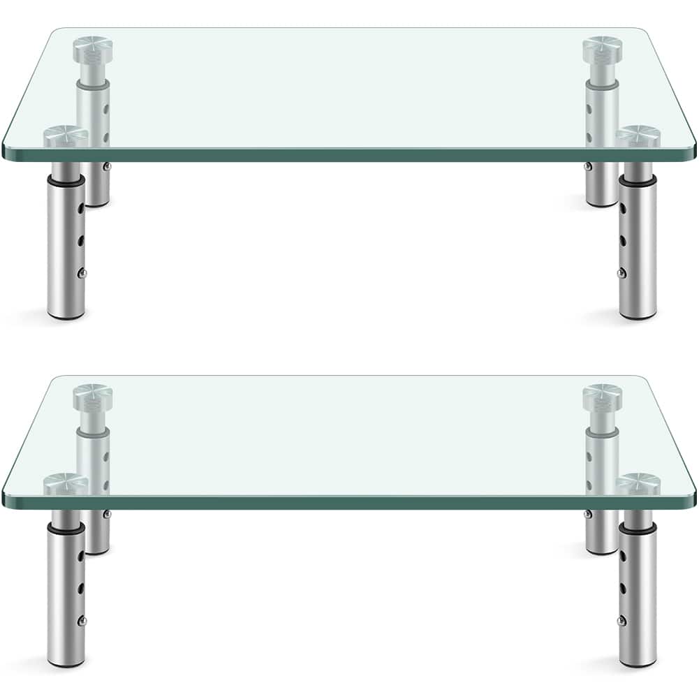 KKTONER - Glass Monitor Stand Height Adjustable Suitable for Home Office 2-Piece Computer Monitor Stand - Clear
