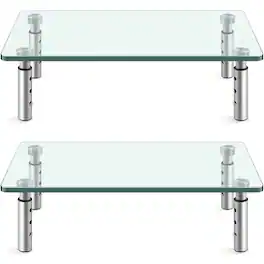 KKTONER - Glass Monitor Stand Height Adjustable Suitable for Home Office 2-Piece Computer Monitor Stand - Clear