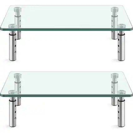 Front. KKTONER - KKTONER Glass Monitor Stand Height Adjustable Suitable for Home Office 2-Piece Computer Monitor Stand - Clear.