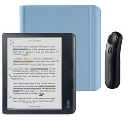Kobo - Libra Colour (Black) eReader with Black Remote Bundle - 2024 - Dusk Blue Notebook SleepCover