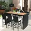 Alt View 3. Costway - 7 PCS Patio Rattan Wicker Bar Dining Furniture Set wood Table Top 6 Stools - Black (As Picture Shows).