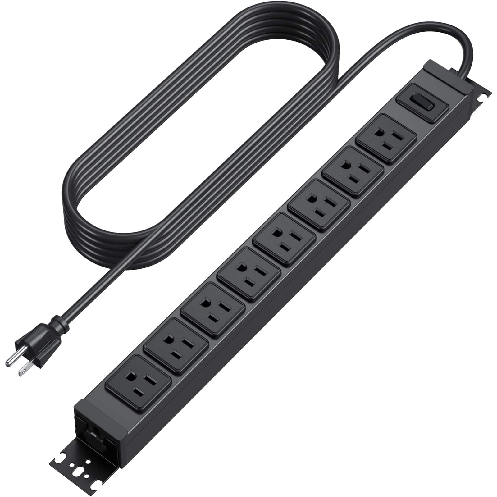 Dazzed Corner - 8 Outlet Power Strip, Wall Mount Metal Industrial Power Strip - Black