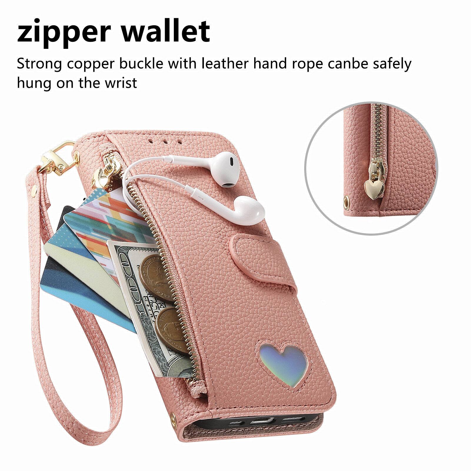 zipper wallet  
Strong copper buckle with leather hand rope can be safely hung on the wrist